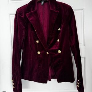 Aqua - Velvet Blazer in Cranberry with Gold tone hardware - XS